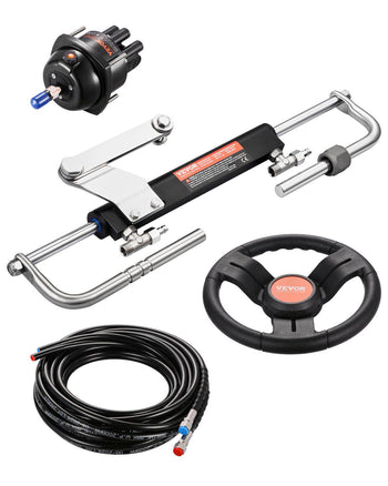 90HP Hydraulic Outboard Steering Kit, Marine Boat Hydraulic Steering System with 13.5-inch Steering Wheel, Helm Pump, Hydraulic Cylinder & 2PCS 26FT Hoses for Single Station Single-Engine Boats