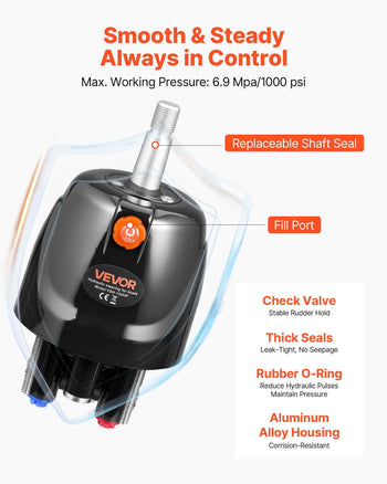 Hydraulic Steering Kit, 150 HP, Marine Boat Hydraulic Steering System, with 6.9 MPa/1000 psi Helm Pump, Two-Way Lock Cylinder, and 24ft High-Strength Hoses, for Single Station, Single-Engine Use