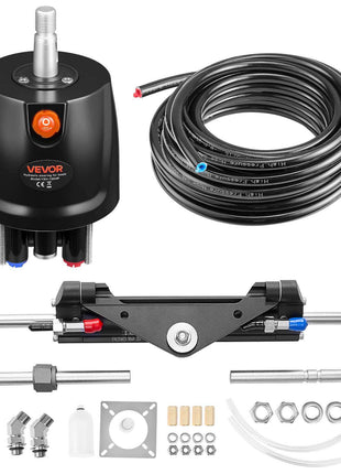 Hydraulic Steering Kit, 150 HP, Marine Boat Hydraulic Steering System, with 6.9 MPa/1000 psi Helm Pump, Two-Way Lock Cylinder, and 24ft High-Strength Hoses, for Single Station, Single-Engine Use