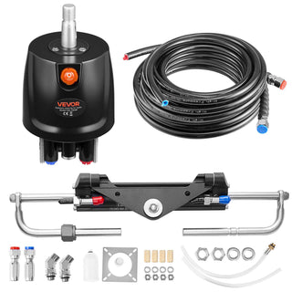 Hydraulic Steering Kit, 150 HP, Marine Boat Hydraulic Steering System, with 6.9 MPa/1000 psi Helm Pump, Two-Way Lock Cylinder, and 24ft High-Strength Hoses, for Single Station, Single-Engine Use