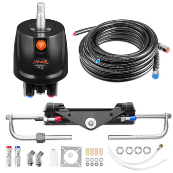 Hydraulic Steering Kit, 150 HP, Marine Boat Hydraulic Steering System, with 6.9 MPa/1000 psi Helm Pump, Two-Way Lock Cylinder, and 24ft High-Strength Hoses, for Single Station, Single-Engine Use