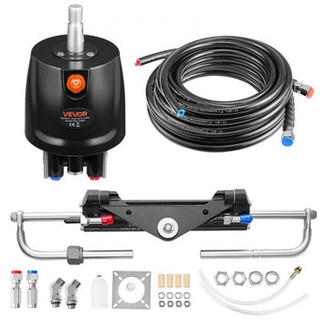 Hydraulic Steering Kit, 150 HP, Marine Boat Hydraulic Steering System, with 6.9 MPa/1000 psi Helm Pump, Two-Way Lock Cylinder, and 20ft High-Strength Hoses, for Single Station, Single-Engine Use