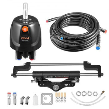 Hydraulic Steering Kit, 200 HP, Marine Boat Hydraulic Steering System, with 6.9 MPa/1000 psi Helm Pump, Two-Way Lock Cylinder, and 26ft High-Strength Hoses, for Single Station, Single-Engine Use
