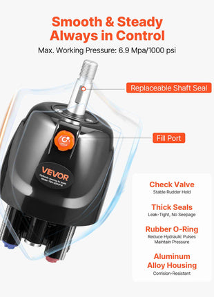 Hydraulic Steering Kit, 300 HP, Marine Boat Hydraulic Steering System, with 6.9 MPa/1000 psi Helm Pump, Two-Way Lock Cylinder, and 26ft High-Strength Hoses, for Single Station, Single-Engine Use