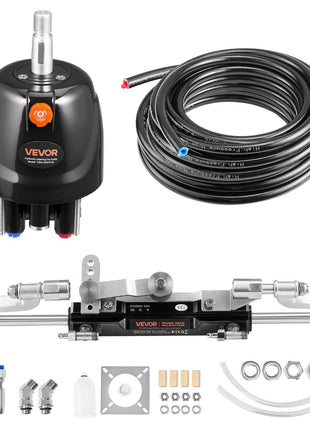 Hydraulic Steering Kit, 300 HP, Marine Boat Hydraulic Steering System, with 6.9 MPa/1000 psi Helm Pump, Two-Way Lock Cylinder, and 26ft High-Strength Hoses, for Single Station, Single-Engine Use
