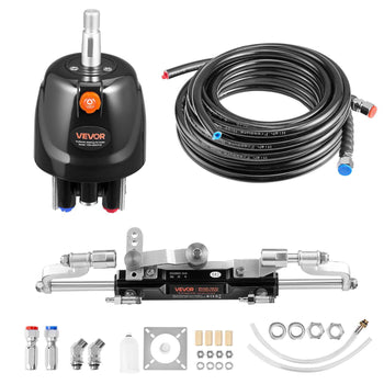 Hydraulic Steering Kit, 300 HP, Marine Boat Hydraulic Steering System, with 6.9 MPa/1000 psi Helm Pump, Two-Way Lock Cylinder, and 26ft High-Strength Hoses, for Single Station, Single-Engine Use