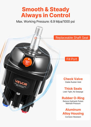 Hydraulic Steering Kit, 90 HP, Marine Boat Hydraulic Steering System, with 6.9 MPa/1000 psi Helm Pump, Two-Way Lock Cylinder, and 20 ft High-Strength Hoses, for Single Station, Single-Engine Use