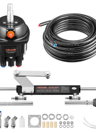 Hydraulic Steering Kit, 90 HP, Marine Boat Hydraulic Steering System, with 6.9 MPa/1000 psi Helm Pump, Two-Way Lock Cylinder, and 20 ft High-Strength Hoses, for Single Station, Single-Engine Use