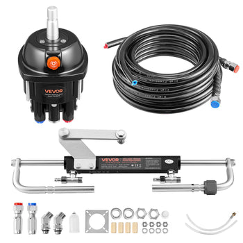 Hydraulic Steering Kit, 90 HP, Marine Boat Hydraulic Steering System, with 6.9 MPa/1000 psi Helm Pump, Two-Way Lock Cylinder, and 20 ft High-Strength Hoses, for Single Station, Single-Engine Use