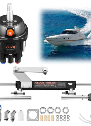 Hydraulic Steering Kit, 90 HP, Hydraulic Steering Helm Pump & Cylinder, with 6.9 MPa/1000 psi Max Working Pressure, Aluminum Alloy Housing, Check Valve, for Outboards Fishing Boats Sailboats