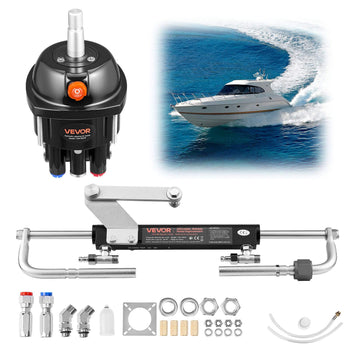 Hydraulic Steering Kit, 90 HP, Hydraulic Steering Helm Pump & Cylinder, with 6.9 MPa/1000 psi Max Working Pressure, Aluminum Alloy Housing, Check Valve, for Outboards Fishing Boats Sailboats