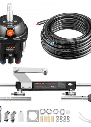 Hydraulic Steering Kit, 90 HP, Marine Boat Hydraulic Steering System, with 6.9 MPa/1000 psi Helm Pump, Two-Way Lock Cylinder, and 24 ft High-Strength Hoses, for Single Station, Single-Engine Use