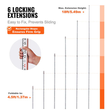 Aluminum Grade Rod, 18-Feet/10ths 6 Sections Telescopic Measuring Rod,Double-Sided Scale 1/10ft Leveling Rod Stick,Aluminum Alloy Survey Rod w/ Bubble Level &Carrying Bag for Houses,Walls,Floors