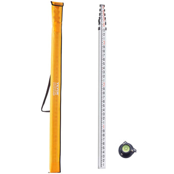 Aluminum Grade Rod, 18-Feet/10ths 6 Sections Telescopic Measuring Rod,Double-Sided Scale 1/10ft Leveling Rod Stick,Aluminum Alloy Survey Rod w/ Bubble Level &Carrying Bag for Houses,Walls,Floors