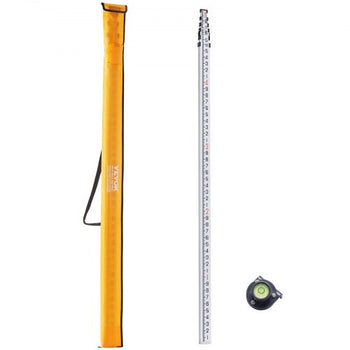 Aluminum Grade Rod, 25-Feet/10ths 6 Sections Telescopic Measuring Rod,Double-Sided Scale 1/10ft Leveling Rod Stick,Aluminum Alloy Survey Rod w/ Bubble Level &Carrying Bag for Houses,Walls,Floors