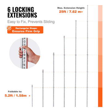 Aluminum Grade Rod, 25-Feet/10ths 6 Sections Telescopic Measuring Rod,Double-Sided Scale 1/10ft Leveling Rod Stick,Aluminum Alloy Survey Rod w/ Bubble Level &Carrying Bag for Houses,Walls,Floors