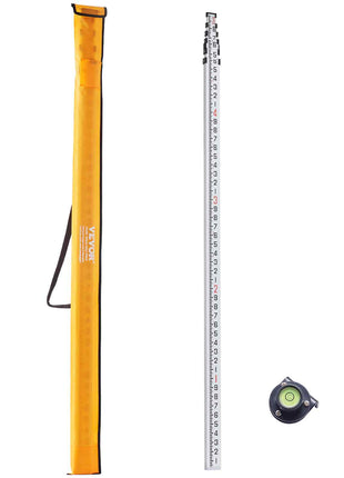 Aluminum Grade Rod, 25-Feet/10ths 6 Sections Telescopic Measuring Rod,Double-Sided Scale 1/10ft Leveling Rod Stick,Aluminum Alloy Survey Rod w/ Bubble Level &Carrying Bag for Houses,Walls,Floors