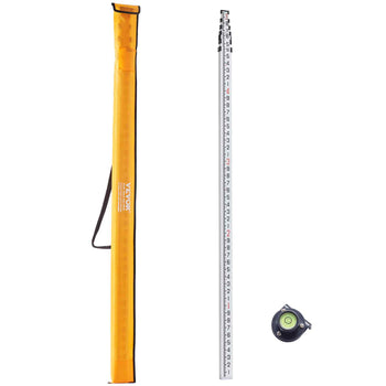 Aluminum Grade Rod, 25-Feet/10ths 6 Sections Telescopic Measuring Rod,Double-Sided Scale 1/10ft Leveling Rod Stick,Aluminum Alloy Survey Rod w/ Bubble Level &Carrying Bag for Houses,Walls,Floors