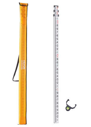 Aluminum Grade Rod, 9-Feet/10ths 3 Sections Telescopic Measuring Rod,Double-Sided Scale 1/10ft Leveling Rod Stick,Aluminum Alloy Survey Rod with Bubble Level&Carrying Bag for Houses,Walls,Floors