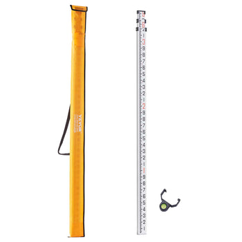 Aluminum Grade Rod, 9-Feet/10ths 3 Sections Telescopic Measuring Rod,Double-Sided Scale 1/10ft Leveling Rod Stick,Aluminum Alloy Survey Rod with Bubble Level&Carrying Bag for Houses,Walls,Floors