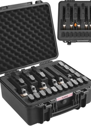 Hard Pistol Cases with Pre-cut Lining, Waterproof & Dustproof Hard Gun Case for 6 Pistol, 19.3×17.1×8.3 in Lockable Pistol Case, Black