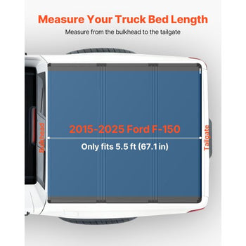Hard Tri-Fold Truck Bed Tonneau Cover, Compatible with 2015-2025 Ford F150 5.5 ft (67.1 in) Bed, Waterproof Folding Truck Tonneau Cover with Heavy-Duty Fiberglass and Aluminum Alloy Support Bar
