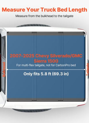 Hard Tri-Fold Truck Bed Tonneau Cover, Compatible with 2007-2025 Chevy Silverado/GMC Sierra 1500 5.8 ft (69.3 in) Short Box (No CarbonPro Bed), Waterproof Fiberglass Folding Truck Tonneau Cover