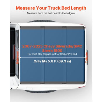 Hard Tri-Fold Truck Bed Tonneau Cover, Compatible with 2007-2025 Chevy Silverado/GMC Sierra 1500 5.8 ft (69.3 in) Short Box (No CarbonPro Bed), Waterproof Fiberglass Folding Truck Tonneau Cover