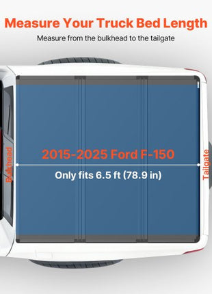 Hard Tri-Fold Truck Bed Tonneau Cover, Compatible with 2015-2025 Ford F150 6.5 ft (78.9 in) Standard Bed, Waterproof Fiberglass Hard Folding Truck Tonneau Cover with Aluminum Alloy Support Bar