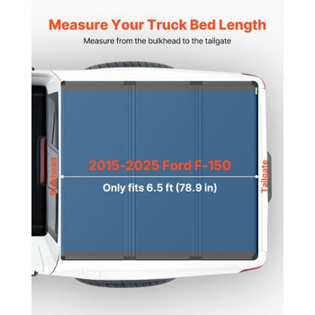 Hard Tri-Fold Truck Bed Tonneau Cover, Compatible with 2015-2025 Ford F150 6.5 ft (78.9 in) Standard Bed, Waterproof Fiberglass Hard Folding Truck Tonneau Cover with Aluminum Alloy Support Bar