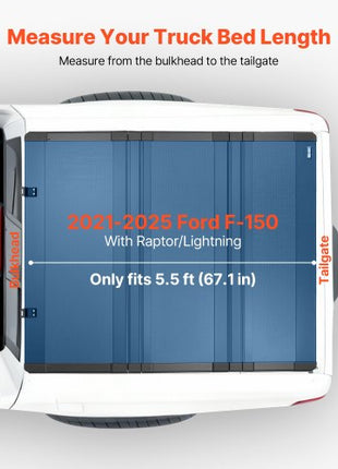 Hard Tri-Fold Truck Bed Tonneau Cover, Compatible with 2021-2025 Ford F-150 (Incl. Raptor/Lightning) 5.5 ft (67.1 in) Bed, Waterproof Low-Profile Folding Cover with Aluminum Alloy Support Bar