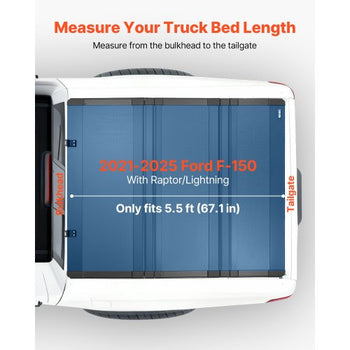 Hard Tri-Fold Truck Bed Tonneau Cover, Compatible with 2021-2025 Ford F-150 (Incl. Raptor/Lightning) 5.5 ft (67.1 in) Bed, Waterproof Low-Profile Folding Cover with Aluminum Alloy Support Bar