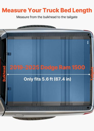 Hard Tri-Fold Truck Bed Tonneau Cover, Compatible with 2019-2025 Dodge Ram 1500 5.6 ft (67.4 in) Bed, Waterproof Low-Profile Hard Folding Truck Tonneau Cover with Aluminum Alloy Support Bar