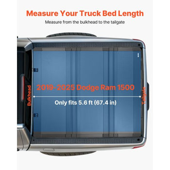 Hard Tri-Fold Truck Bed Tonneau Cover, Compatible with 2019-2025 Dodge Ram 1500 5.6 ft (67.4 in) Bed, Waterproof Low-Profile Hard Folding Truck Tonneau Cover with Aluminum Alloy Support Bar