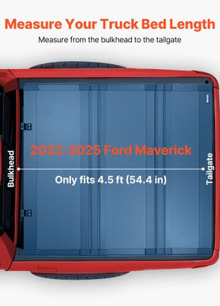 Hard Tri-Fold Truck Bed Tonneau Cover, Compatible with 2022-2025 Ford Maverick 4.5 ft (54.4 in) Bed, Heavy-Duty Waterproof Low-Profile Hard Folding Truck Cover with Aluminum Alloy Support Bar