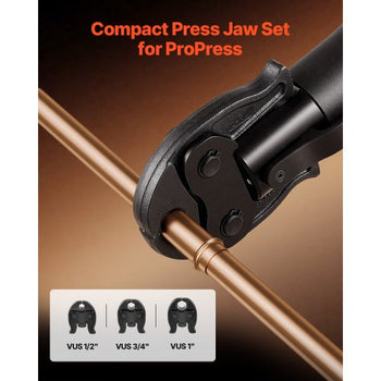 VUS Press Jaws for 24KN Compact Series Press Tools, 3PCS Pressing Jaws 1/2", 3/4" & 1" - Compatible with ProPress Copper Pipes Connections, Includes Carrying Case