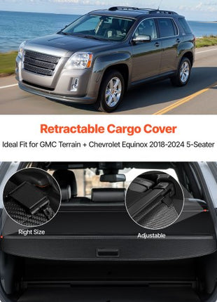 Retractable Cargo Cover, Carbon Fiber Texture Trunk Cover, Anti-Peeping Luggage Privacy Shield, Seamless Fixation Shade, Extended Version for GMC Terrain & Chevrolet Equinox 2018-2024 5-Seater