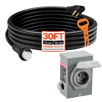 50 Amp Generator Cord and Power Inlet Box, 30FT, 125V/250V STW 6/3 + 8/1 AWG Extension Power Cord, NEMA 14-50P to SS2-50R, Twist Lock Connector, Inlet Box Kit, for Generator to House, ETL Listed