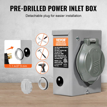 50 Amp Generator Cord and Power Inlet Box Kit, 20FT, NEMA 14-50P/SS2-50R STW 6/3+8/1 AWG Generator Power Cord with Twist Lock Connector, Pre-Drilled Inlet Box for Generator to House, ETL Listed