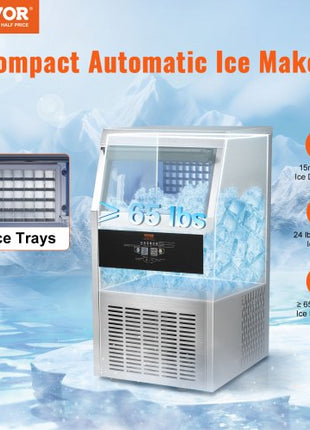 110V Commercial Ice Maker 80-90LBS/24H with 33LBS Bin Full Heavy Duty Stainless Steel Construction, Automatic Operation, Clear Cube for Home Bar, Include Water Filter, Scoop, Connection Hose