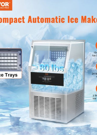 Commercial Ice Maker 110-120LBS/24H with 33LBS Bin 110v, Full Heavy Duty Stainless Steel Construction, Automatic Operation, Clear Cube for Home Bar, Include Water Filter, Scoop, Connection Hose