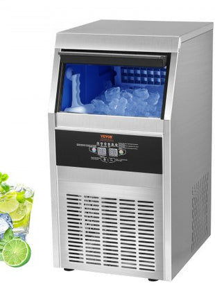 Commercial Ice Maker 110-120LBS/24H with 33LBS Bin 110v, Full Heavy Duty Stainless Steel Construction, Automatic Operation, Clear Cube for Home Bar, Include Water Filter, Scoop, Connection Hose