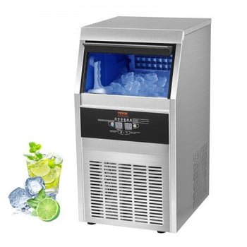 Commercial Ice Maker 110-120LBS/24H with 33LBS Bin 110v, Full Heavy Duty Stainless Steel Construction, Automatic Operation, Clear Cube for Home Bar, Include Water Filter, Scoop, Connection Hose