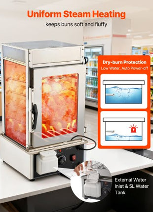 5-Tier Commercial Food Warmer Display, 1200W Food Display Warmer with LED Light, Adjustable Shelf & Stainless Steel Frame, 86?~230? Steam Heating, 120L for Hamburger, Pizza, Bread, Fried Chicken