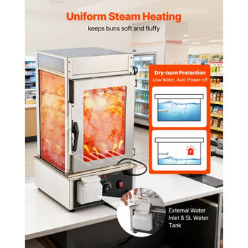 5-Tier Commercial Food Warmer Display, 1200W Food Display Warmer with LED Light, Adjustable Shelf & Stainless Steel Frame, 86?~230? Steam Heating, 120L for Hamburger, Pizza, Bread, Fried Chicken