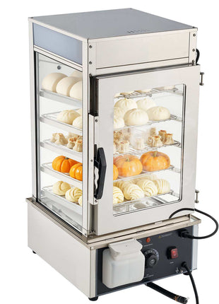 5-Tier Commercial Food Warmer Display, 1200W Food Display Warmer with LED Light, Adjustable Shelf & Stainless Steel Frame, 86℉~230℉ Steam Heating, 120L for Hamburger, Pizza, Bread, Fried Chicken