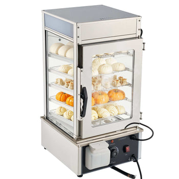 5-Tier Commercial Food Warmer Display, 1200W Food Display Warmer with LED Light, Adjustable Shelf & Stainless Steel Frame, 86℉~230℉ Steam Heating, 120L for Hamburger, Pizza, Bread, Fried Chicken