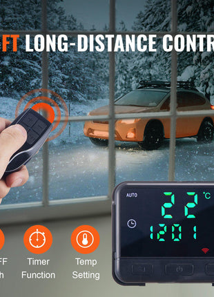 Remote control thermostat with digital display, black, designed for long-distance use up to 32 ft, perfect for winter settings.