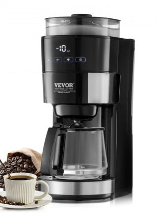 Coffee Maker with Grinder, 10 Cup Coffee Machine, Grind and Brew Coffee Maker with 3 Brew Strength Control, Drip Coffee Maker with Adjustable Grinding Coarseness, for Home Office Restaurant