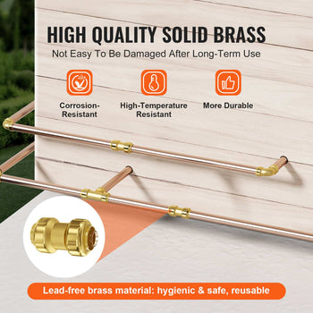 Pipe Fittings, 3/4" 12PCS Brass Pipe Fittings, Straight-Through Push-Fit Pipe Connector Brass Air Fittings, Heavy Duty Plumbing Fittings Adapter for Heating/Shower Systems, Water Pipes